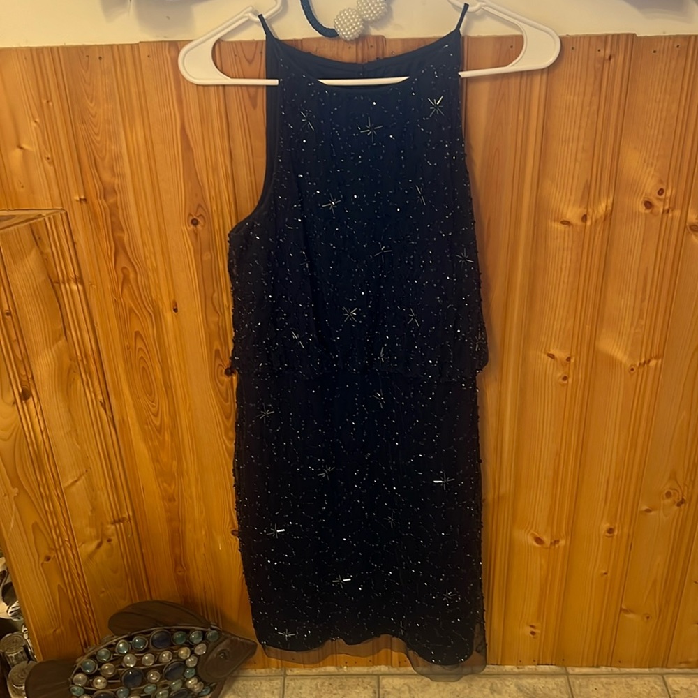 Beaded navy Adrianna Pappell dress
